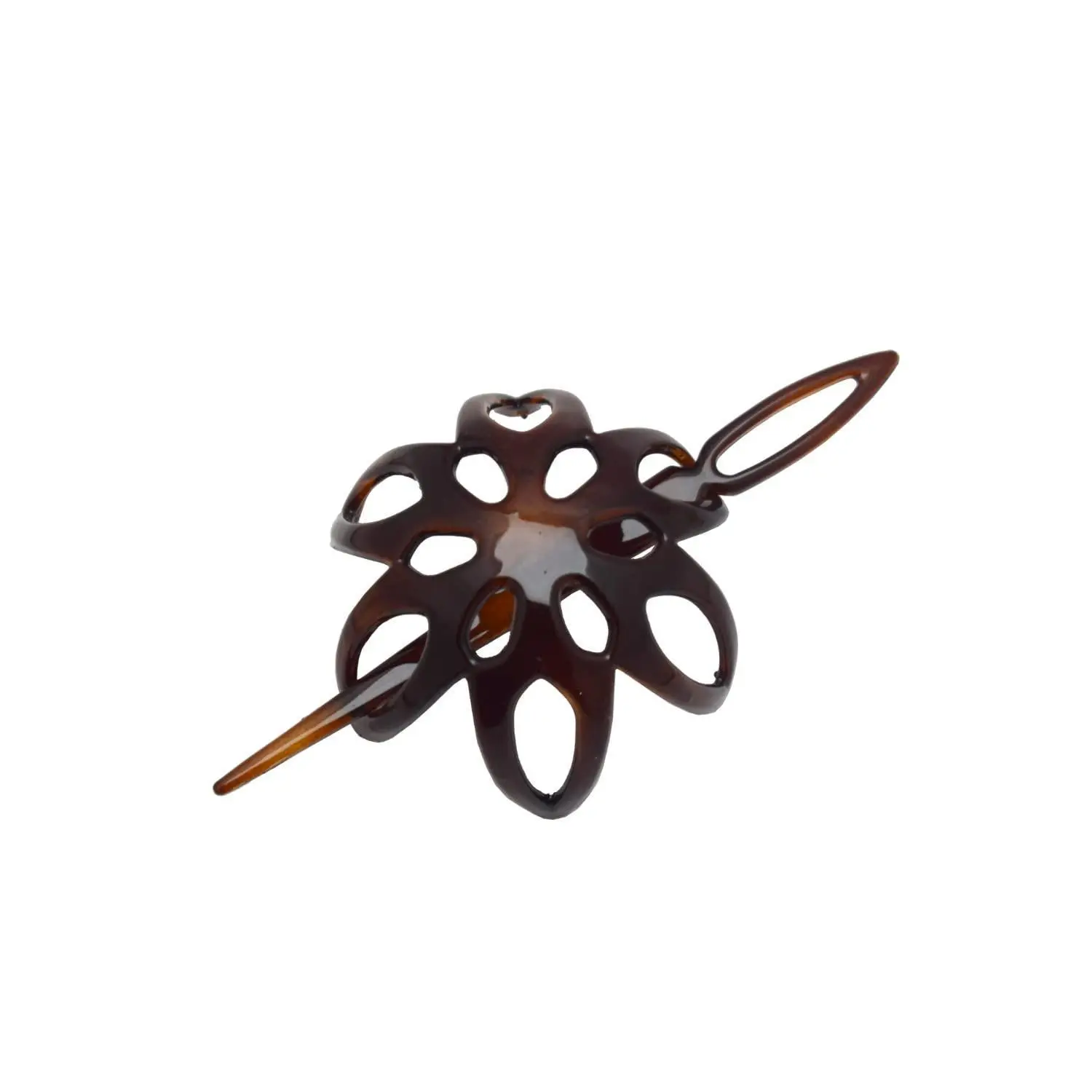 Parcelona French Fleur Small Shell Cellulose Acetate Hair Slider Bun Cover with Stick