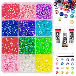 12 Color Sparkling Nail Art Rhinestones, Ab Resin Diamond Nail Accessories, Nail Art Rhinestones 、 Flatback Crystals 、 with Adhesive Glue 、 Diamond Painting  DIY Decorative Supplies, Perfect for Cups & Lipstick, Nail Decoration Supplies