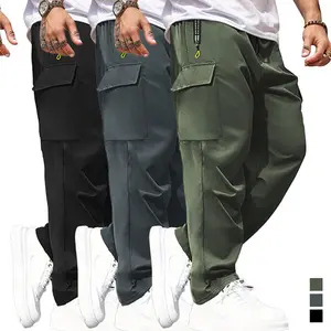 3-Pack men's overalls, double-sided zipper pockets + double-sided practical large pockets, suitable for daily work wear, cargo pants for men