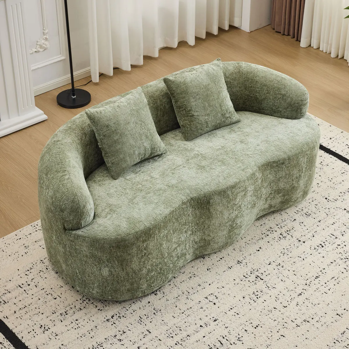 67" Curved Loveseat Sofa with 2 Pillows, Boneless Curved Couch with Round Armrest, Cloud Sofa for Living Room Bedroom Small Spaces, Chenille, Modern, Compressed, No Assembly