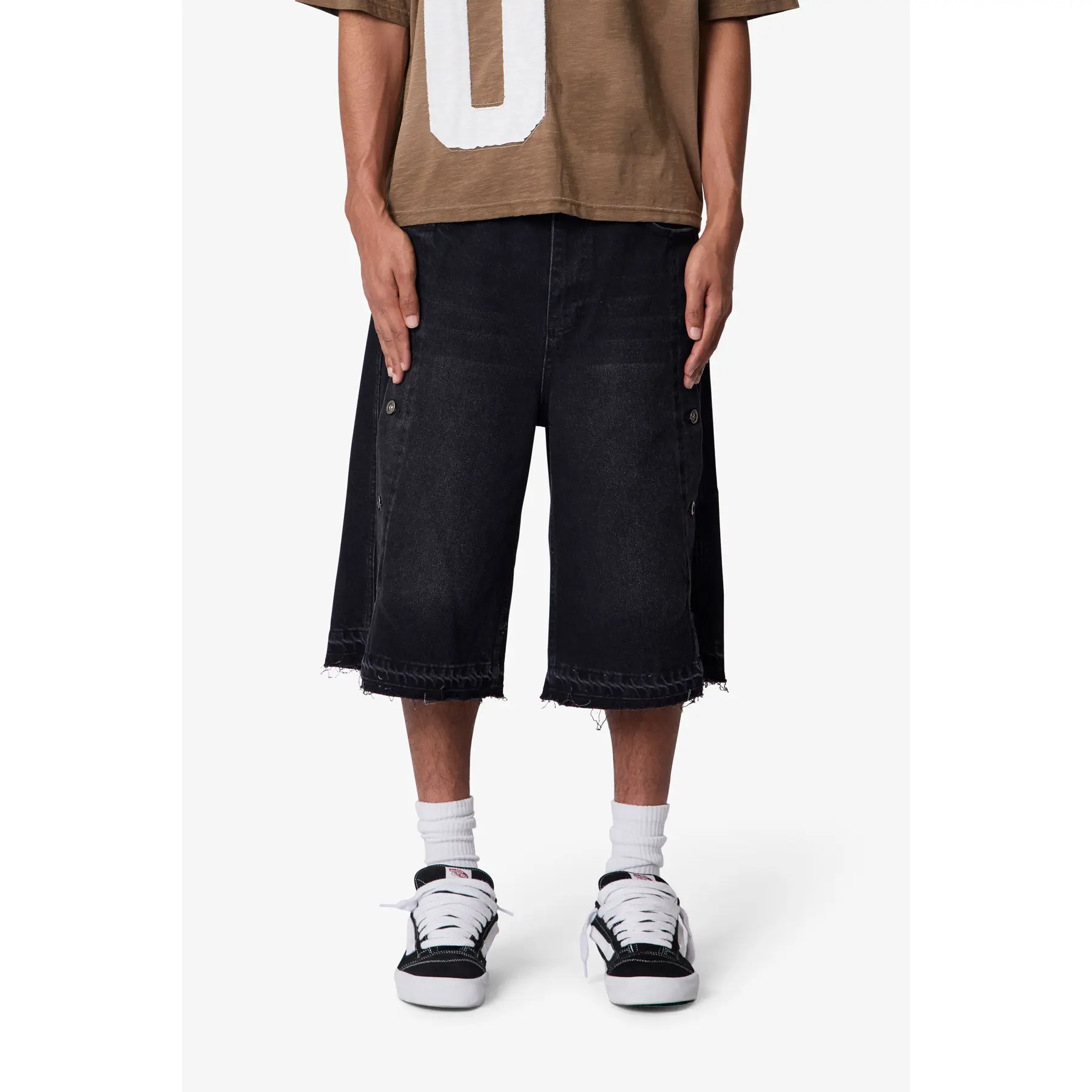 mnml Ultra Baggy Offset Button Denim Shorts