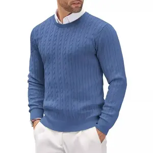 Men’s V-Neck Cable-Knit Long-Sleeve Casual Ribbed Twisted Pullover Sweater
