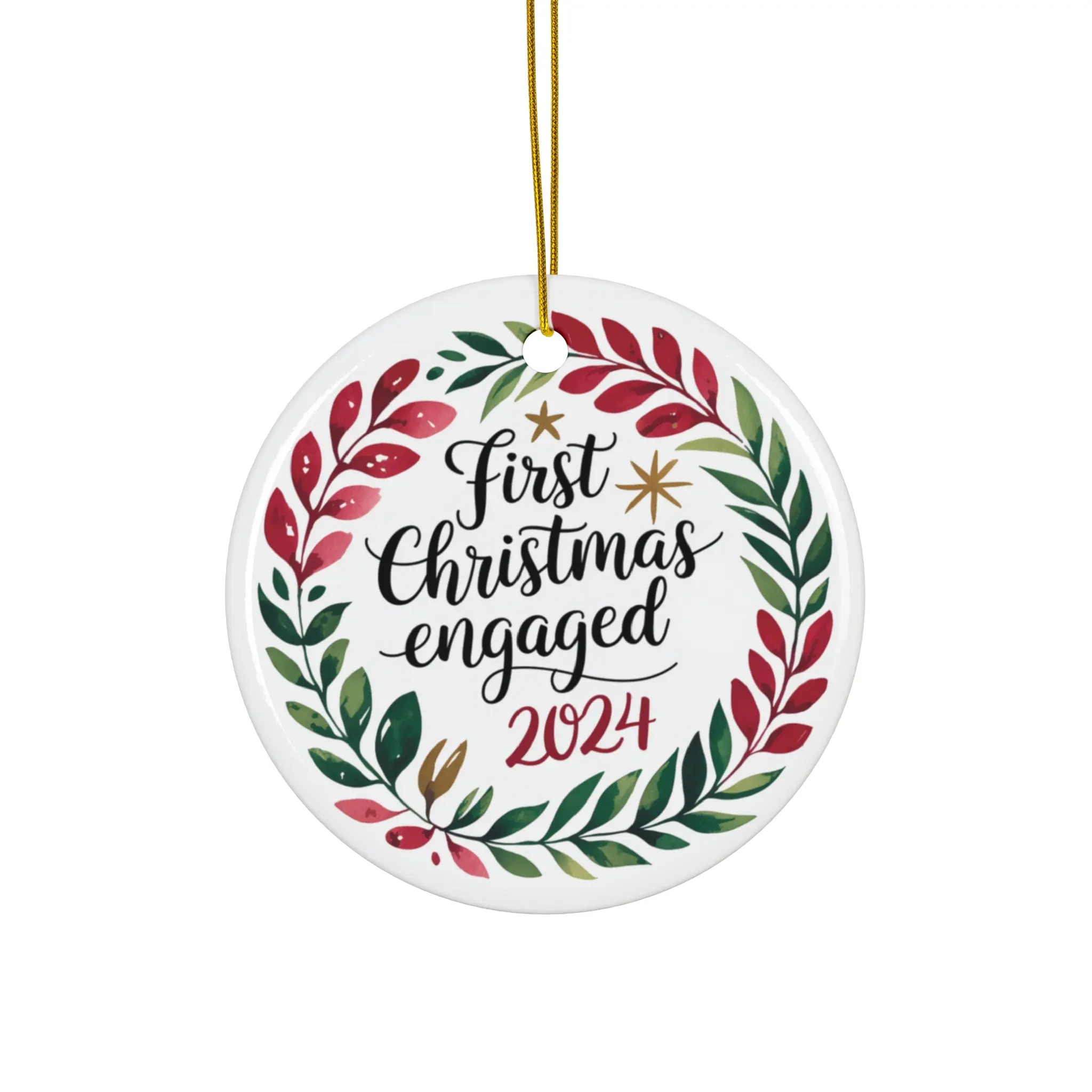 Engaged Couples Ceramic Ornament, First Christmas Gift, Tree Decoration, Round, Holiday Keepsake Glossy Cloth Print easter christmas tree christmas tree decor