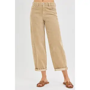 RISEN High Rise Crop Barrel Cordurory Pants