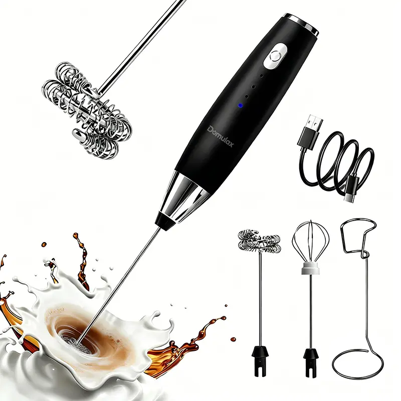 Portable Rechargeable Electric Milk Frother Wand - Multifunctional Handheld Coffee Frother Mixer, 9000-10000rpm, Auto Shut-Off, Compact Kitchen Egg Beater for Coffee, Latte
