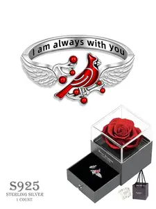 S925 Sterling Silver Bird & Wing Design Cuff Ring, Engraved Ring, Statement Ring, Girlfriend Gifts, Adjustable Ring with Gift Box for Women & Girls, Fashion Jewelry for Party, Daily Decor, Jewelry for Birthday Gift, Valentine's Day, Unique Rings