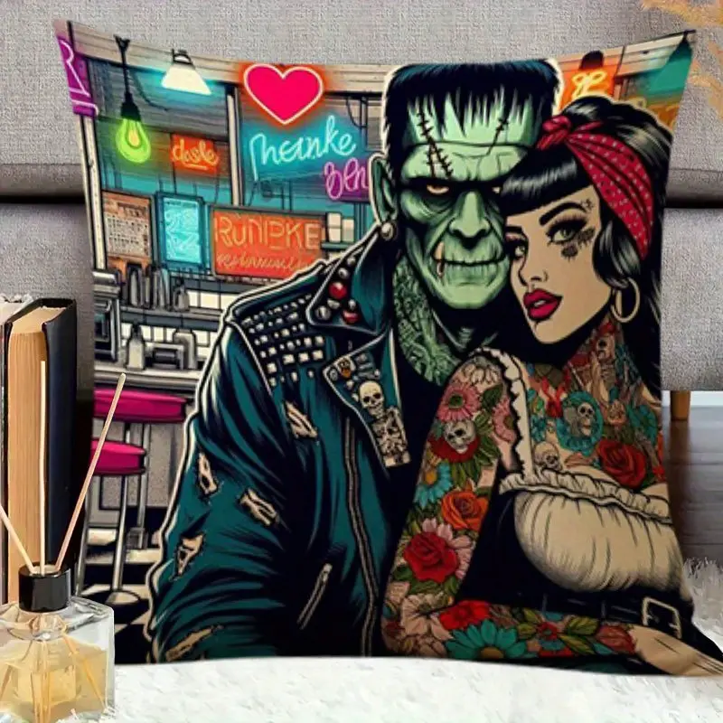 1PC Bride of Frankenstein Pillow, Zipper Closure, Machine Washable - Horror Movie Fan Gift for Frankenstein Enthusiasts