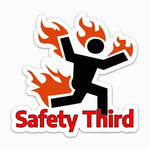 Safety Third Sticker – Funny Danger Warning Vinyl Decal for Welding, Lineman, Electrician, Hard Hat, Water Bottle 4CL
