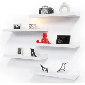 5-piece set of white floating shelves, wall-mounted decorative shelves, modern-style picture display shelves with edges, suitable for storage, children's room, bedroom, living room, bathroom - white
