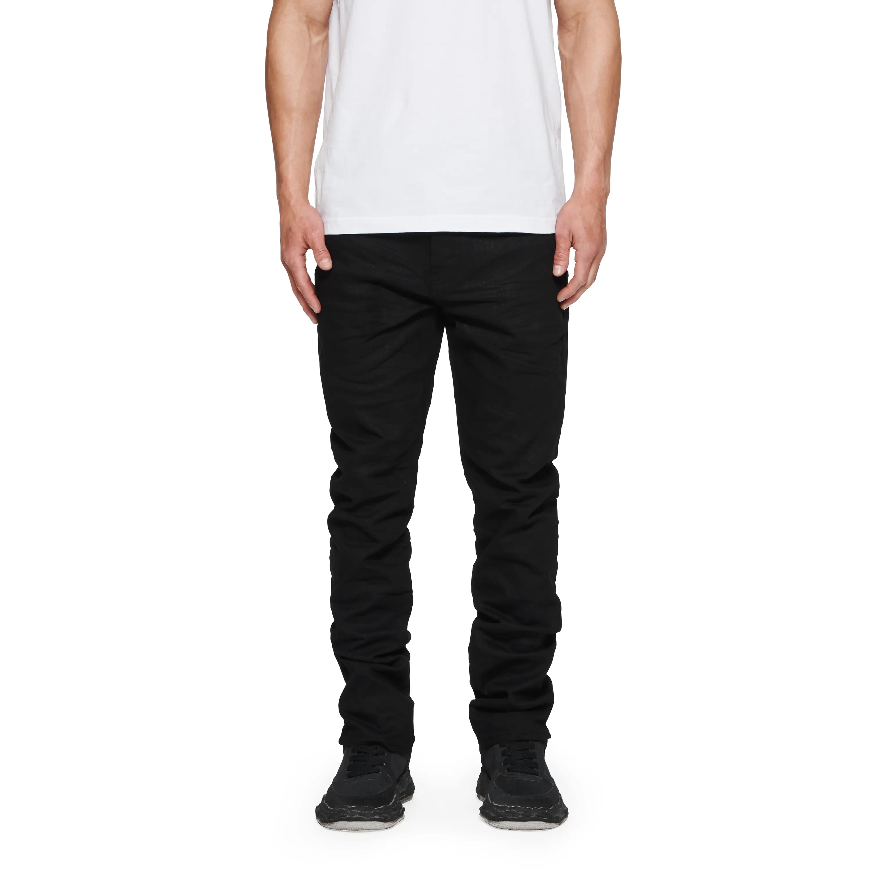 Men's Denim Pants - P005 Black Raw Jeans, Wrinkle-Resistant Design, Belt-Compatible Fit
