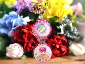 Pretty Cure Compact Keychain - Opens and Closes - With Bow Keyring and Colorful Accents for Fans - 3.75 in / 95 mm