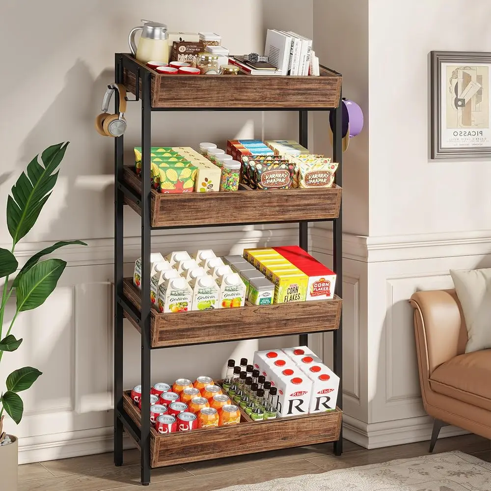 Tribesigns Snack Display Shelf for Vendors, 4-Tier Rack With Hooks, Retail and Home Kitchen Use, Organized Snack Storage Tribesigns Snack Display Shelf for Vendors, 4-Tier Rack With Hooks, Retail and Home Kitchen Use, Organized Snack Storage