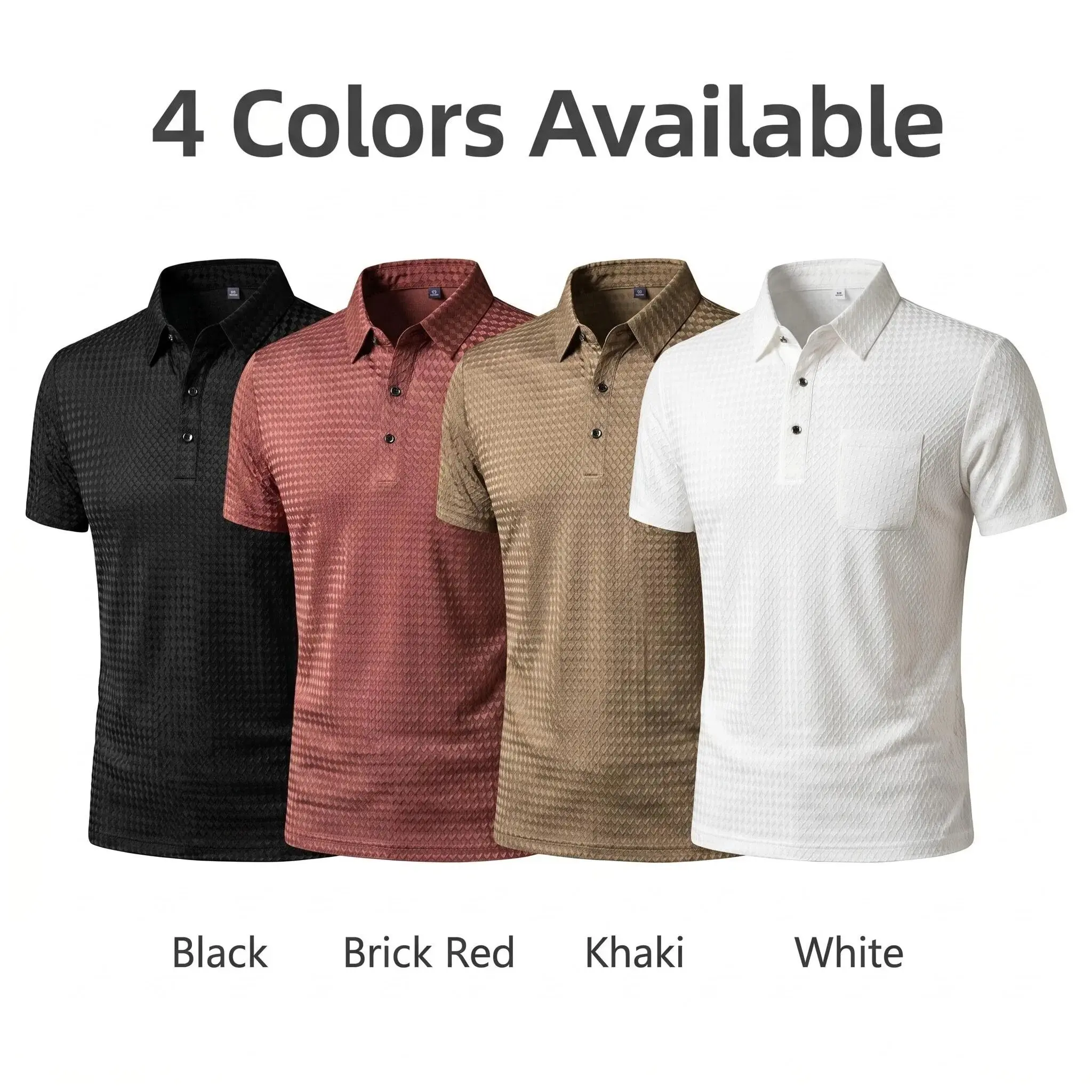 High Stretch Men's Jacquard Polo Shirt - New Ice Silk Fabric, Breathable & Elastic Short Sleeve, Solid Color Summer Top, Lapel Polo for Fitness, Sports & Casual Wear