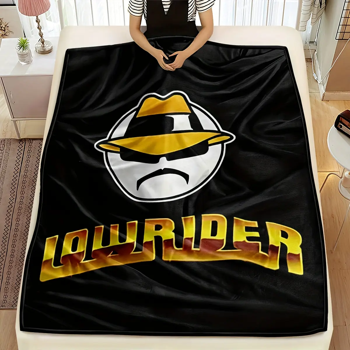 Lowrider themed printed flannel blanket - soft, warm and lightweight, suitable for sofas, beds, travel, camping, and all-season gifts