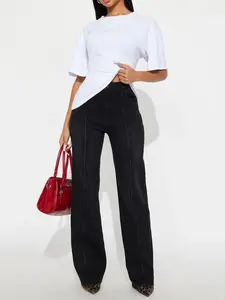 Pintucked Straight Leg Jeans - Black Wash