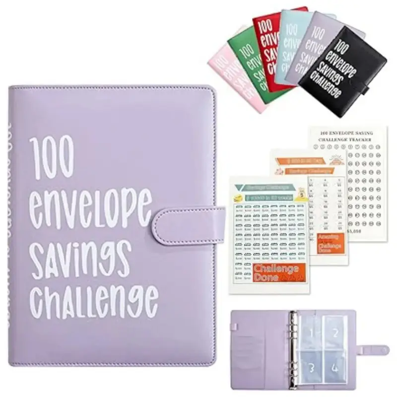 100 Envelopes Challenge Binder A5 Money Saving Binder,Easy and Fun Way to Save $5,050,Money Savings Budget Planner Book with Cash Envelopes for Budgeting Planner