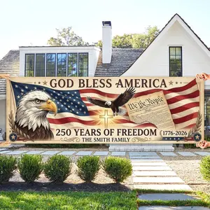 Patriotic 250th Anniversary Yard Banner Customizable for Family Name Established Year Vintage American Flag Decor for Home Outdoor Porch Memorial Day 4th of July Gift