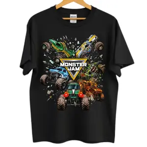 Monster Jam T-Shirt, Monster Truck Graphic Tee, Grave Digger Max-D El Toro Loco Megalodon Inspired Top, Gift For Unisex, Oversized, Birthday Outfit, Cotton, Motorsport Fan Merch	