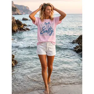 Salty with Bow and Stripes Blue - Short Sleeve Tee in Blossom