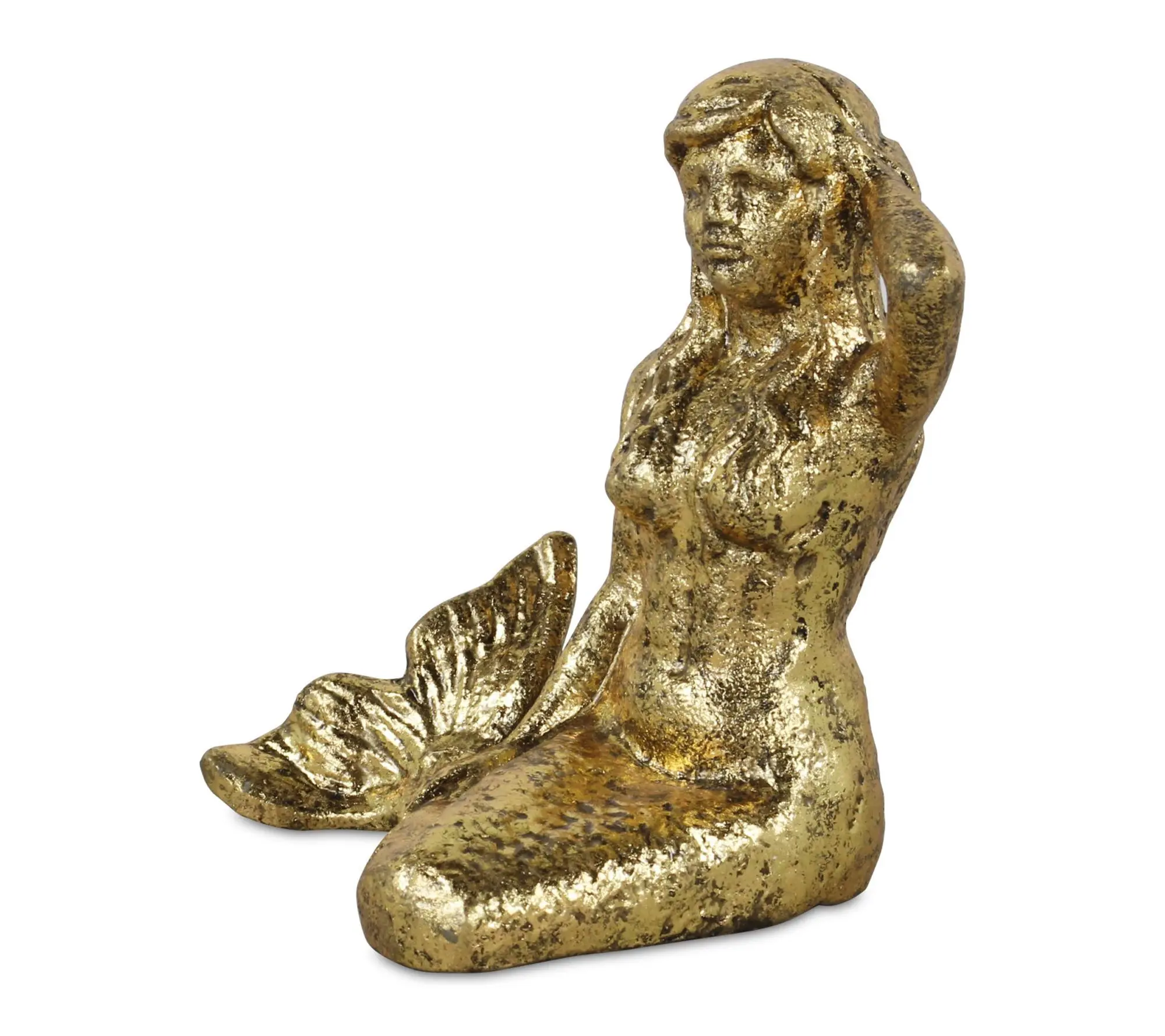 HomeRoots 6" Antiqued Brass Cast Iron Mermaid Statue HomeRoots 6" Antiqued Brass Cast Iron Mermaid Statue