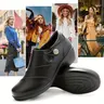 Women's Chic Plain PU Leather Slip-On Loafers - Breathable, Flexible Ankle Footwear, Simple Elegant Round Toe Casual Fast On/Off Spring Flats with Buttons, Fashionable Choice Daily Wear Great Gift for Her (Women's Shoes)