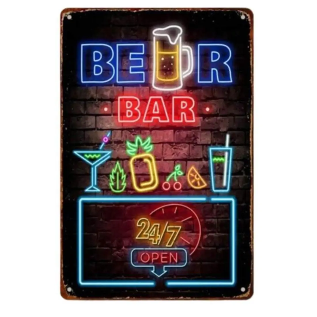 BEER BAR Neon Sign Wall Decor | Retro 24/7 Pub Atmosphere Lighting Led Light Up with Cocktail Glass & Pineapple, Weatherproof Outdoor Bar Sign for Tavern & Man Cave Vintage Tools Bold Designs Led Neon Lights