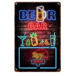 BEER BAR Neon Sign Wall Decor | Retro 24/7 Pub Light with Cocktail Glass & Pineapple, Weatherproof Outdoor Bar Sign for Tavern & Man Cave Vintage Tools Bold Designs Led Neon Lights