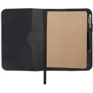 A5 Leather journal cover, Refillable Journal Cover for Large and Medium A5, Leather  Notebook Cover, 9 x 6 Inches Leather Bound Journal (Black)