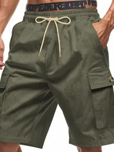 Men's Regular Fit Solid Color Corduroy Cargo Shorts, Casual Comfy Multi-Pocket Button Shorts for Summer, Fashion Men's Bottoms for Daily Wear
