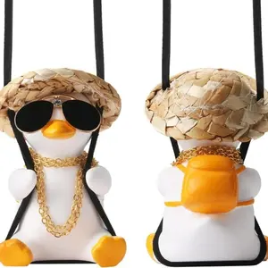 Swinging Duck Car Hanging Ornament Rear View Mirror Accessories – Cute Gypsum Aesthetic Charm for Good Vibes & Stress Relief – Funny Emotional Support Road Trip Buddy – Best Car Interior Gift for Teens, Women & New Drivers