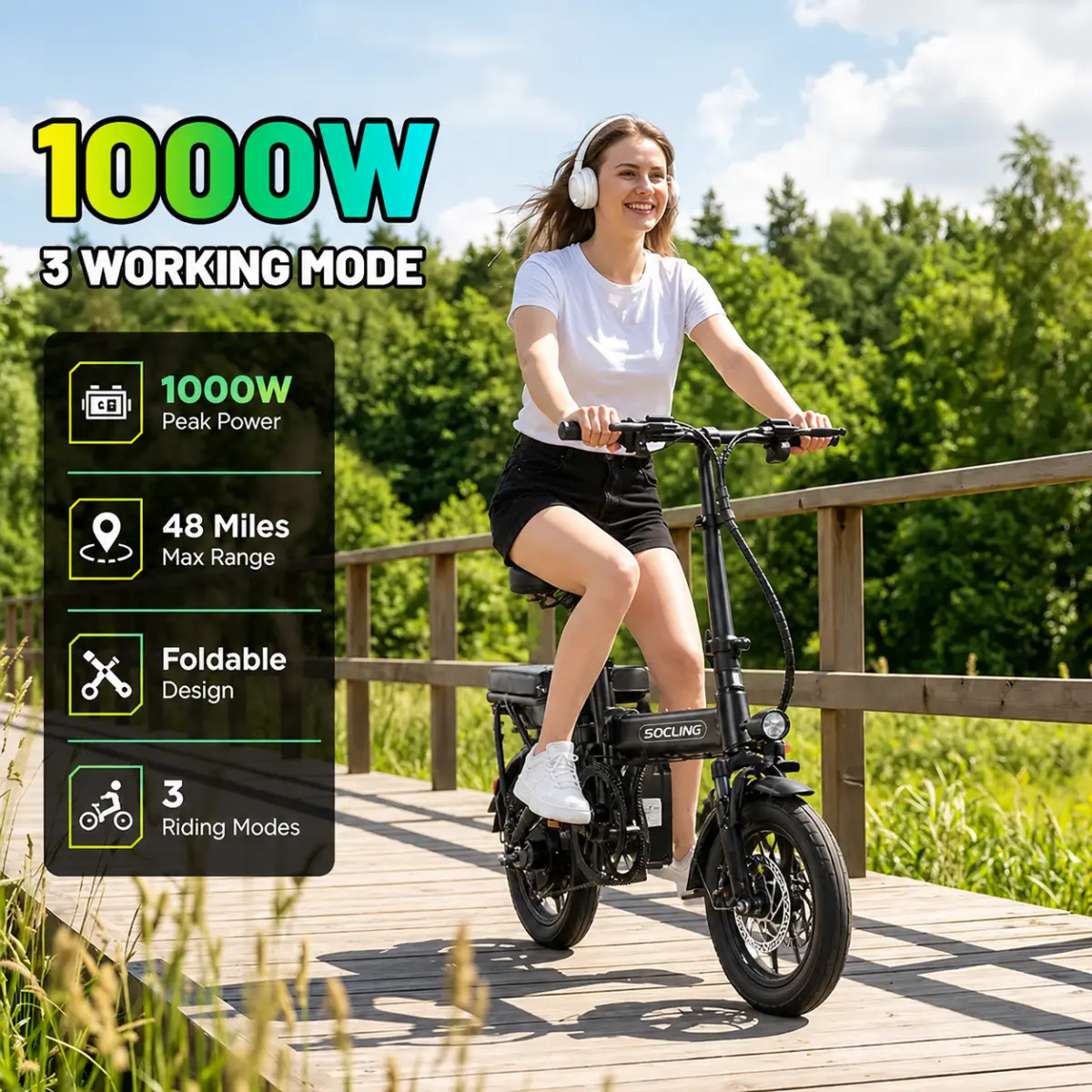 1000W Compact Fold Ebike for Teens & Adults, 28 MPH, 48 Mi Range, Easy Car Trunk & Apartment Storage, Ideal Urban Commute Option, Great Birthday Gift Ebikes Commuter Folding Ebike Ebike For Adults
