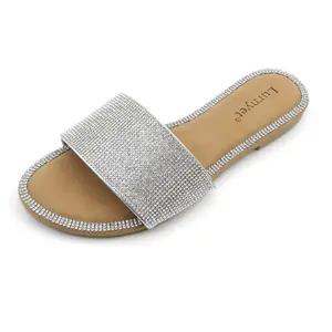 Women's Rhinestone Straps Slide Sandals - Open Toe Versatile Summer Flats summer indoor