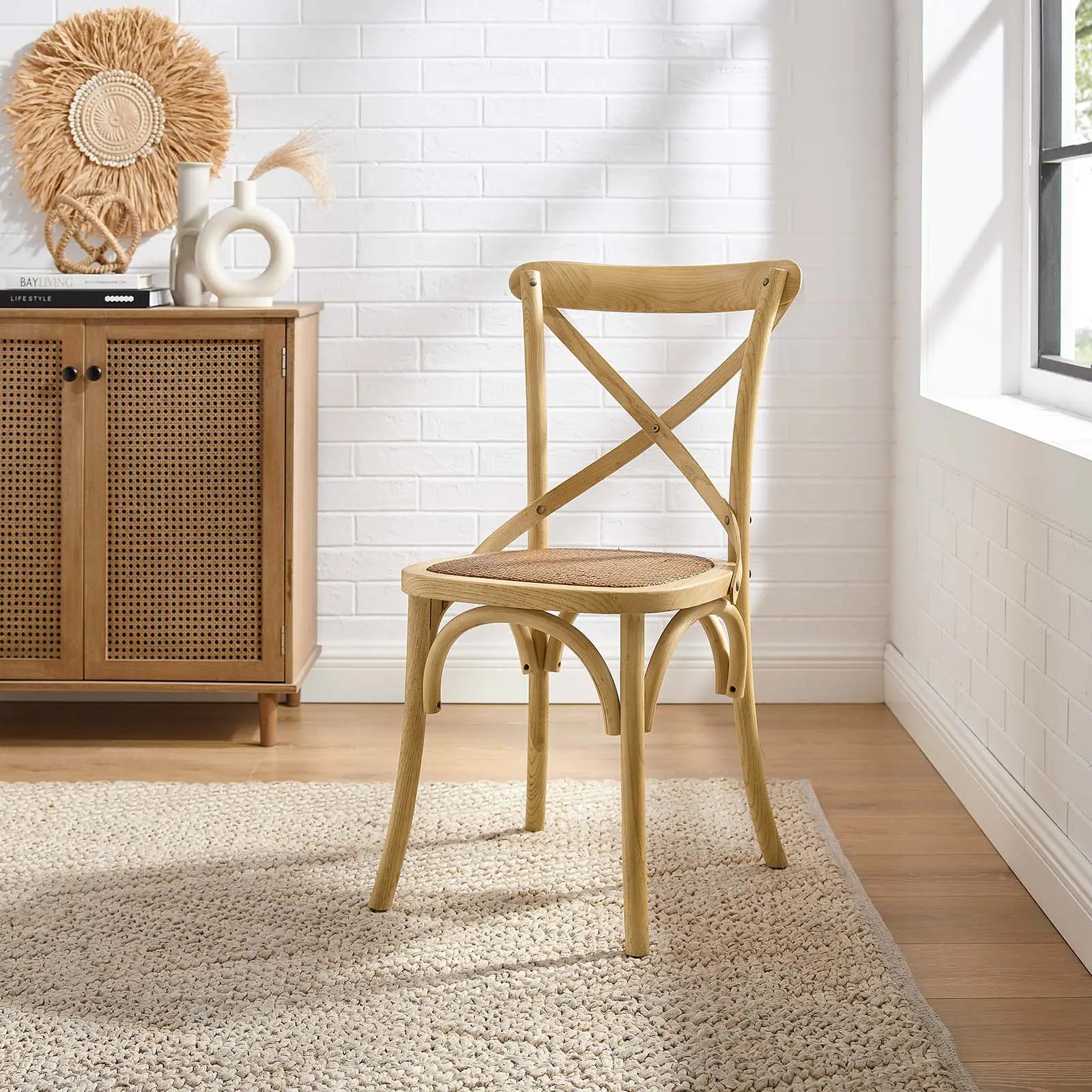 Modway Gear Armless Legged Dining Side Chair, Natural Indoor Furniture Chair, Armless Legged Chair