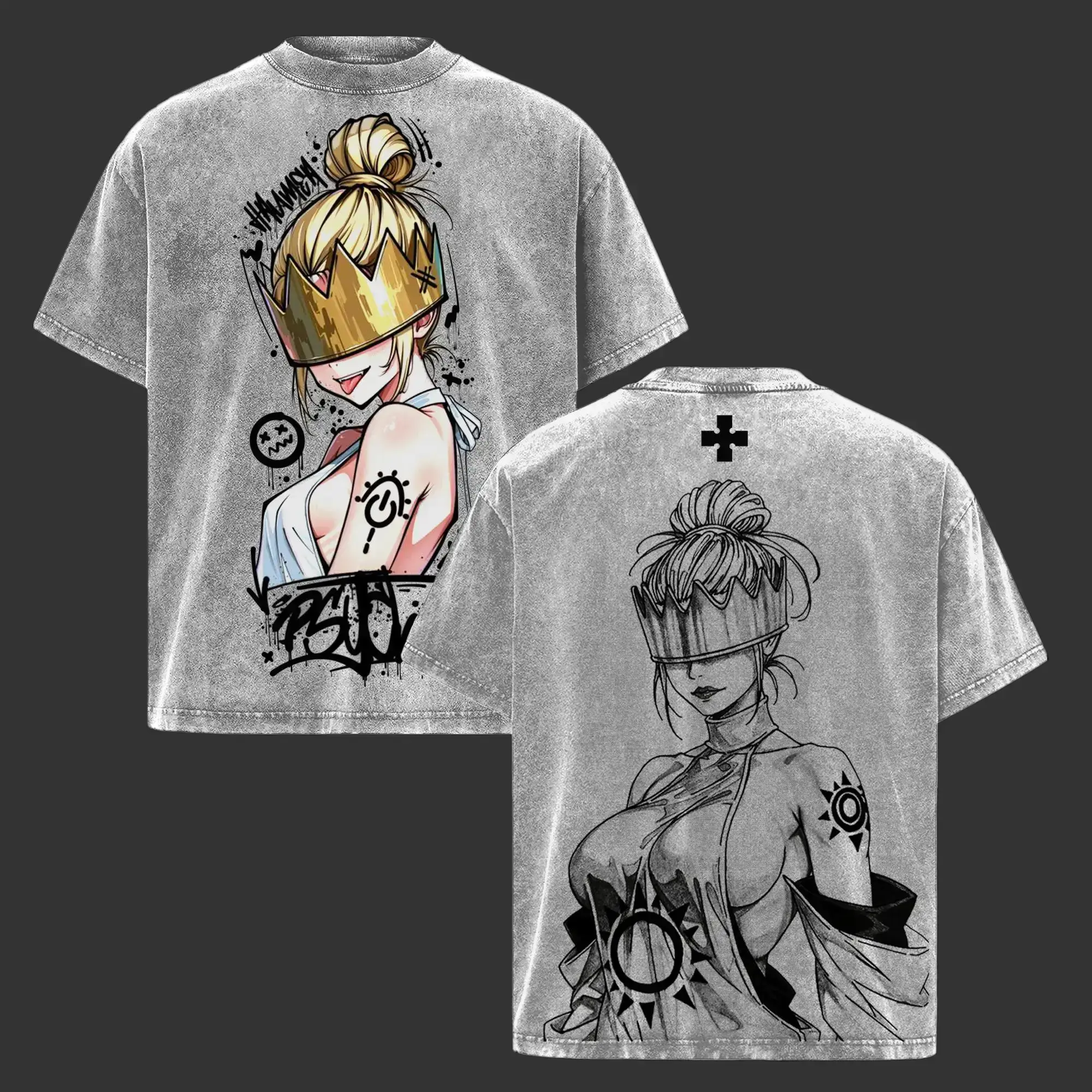 Men's Fire Force Anime Print T-Shirt - Unisex 230gsm Premium Cotton Oversized Vintage Washed Streetwear Top, Relaxed Cut, Short-Sleeve, Crew Neck, Seamless, Soft, Shoulder Tape, S, 2XL, 3XL, 4XL, 5XL Apparel
