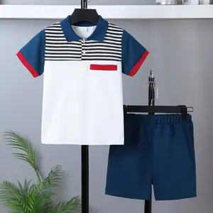 Ready Stock Summer Outfits For Kid Boys Shorts Set Loose Patchwork Fake Pocket Polo Shirt Elastic Shorts Casual Fashion 2-Pieces Clothing 7-15Y 462401003