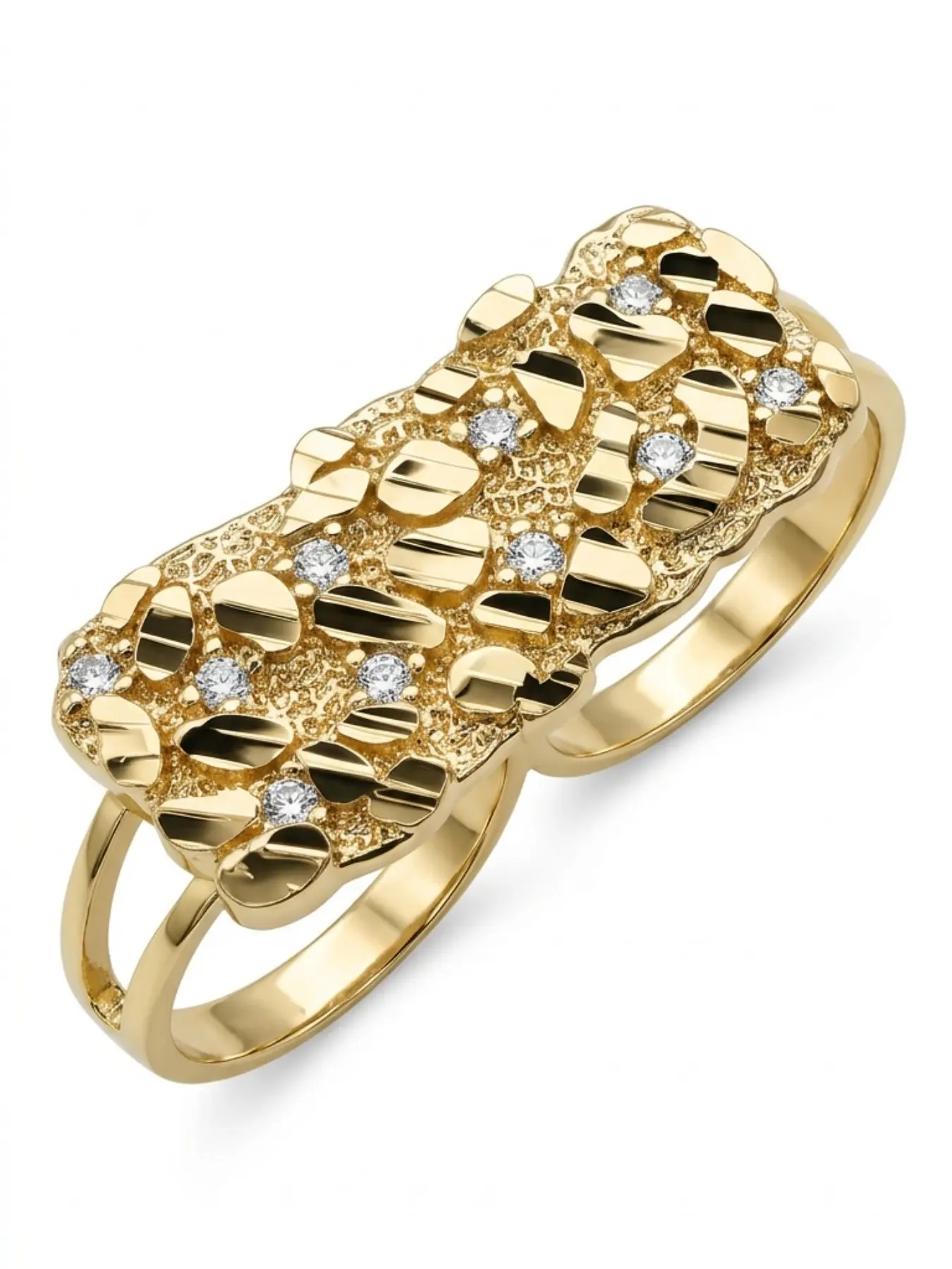 14k Vintage Style Two-Finger Ring for Women, Statement Ring, Beautiful Rings, Diamond Accent, Perfect for Valentine's Day, Dates, Daily Wear