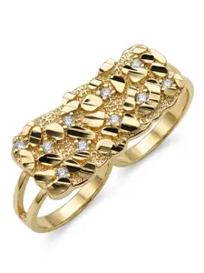 14k Vintage Style Two-Finger Ring for Women, Statement Ring, Diamond Accent, Perfect for Valentine's Day, Dates, Daily Wear