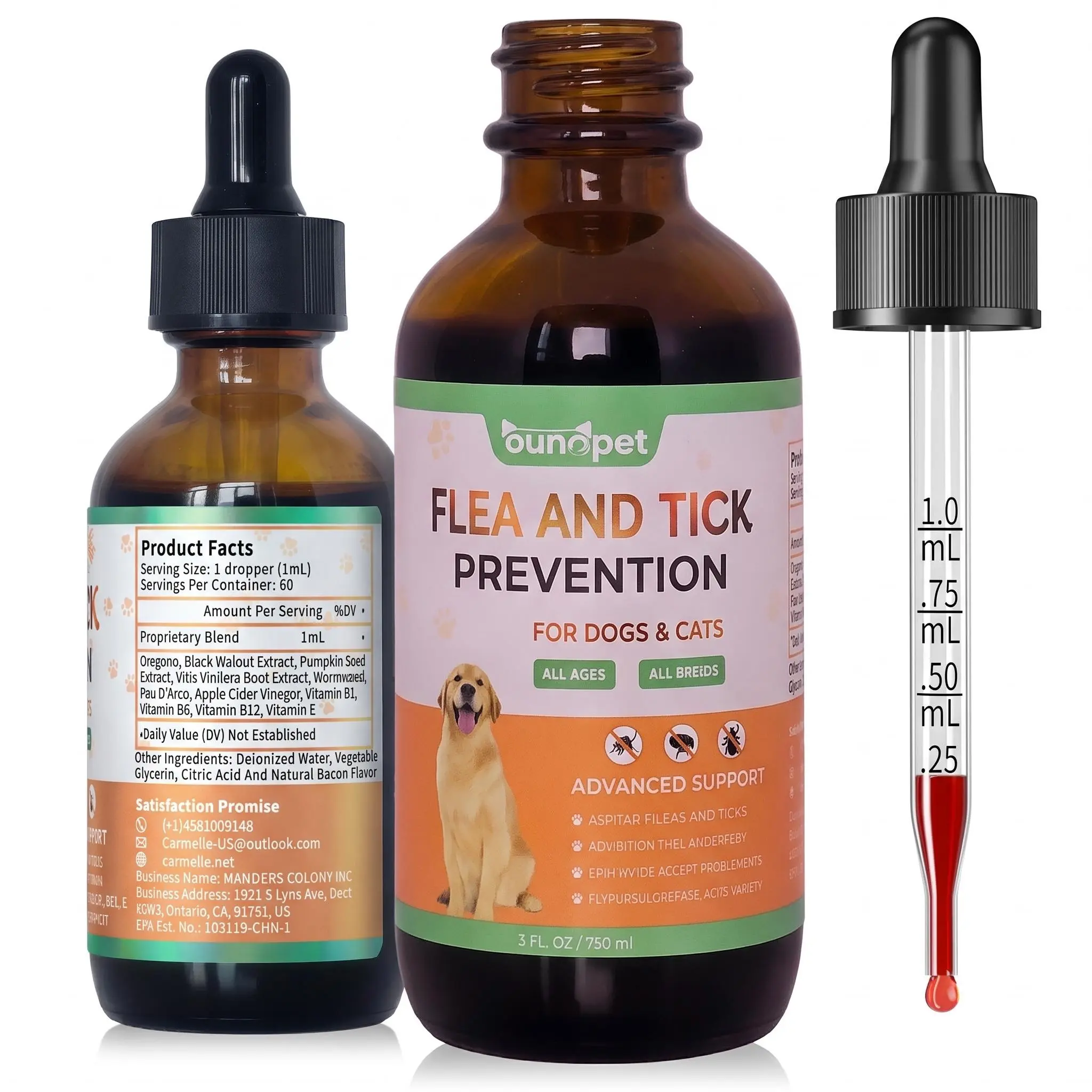 Flea & Tick Repellent Topical Treatment for Cats & Dogs, Natural Liquid Formula, Contains Vitamins, Bacon Flavor, Suitable for all breeds and life stages of cats (including kittens).