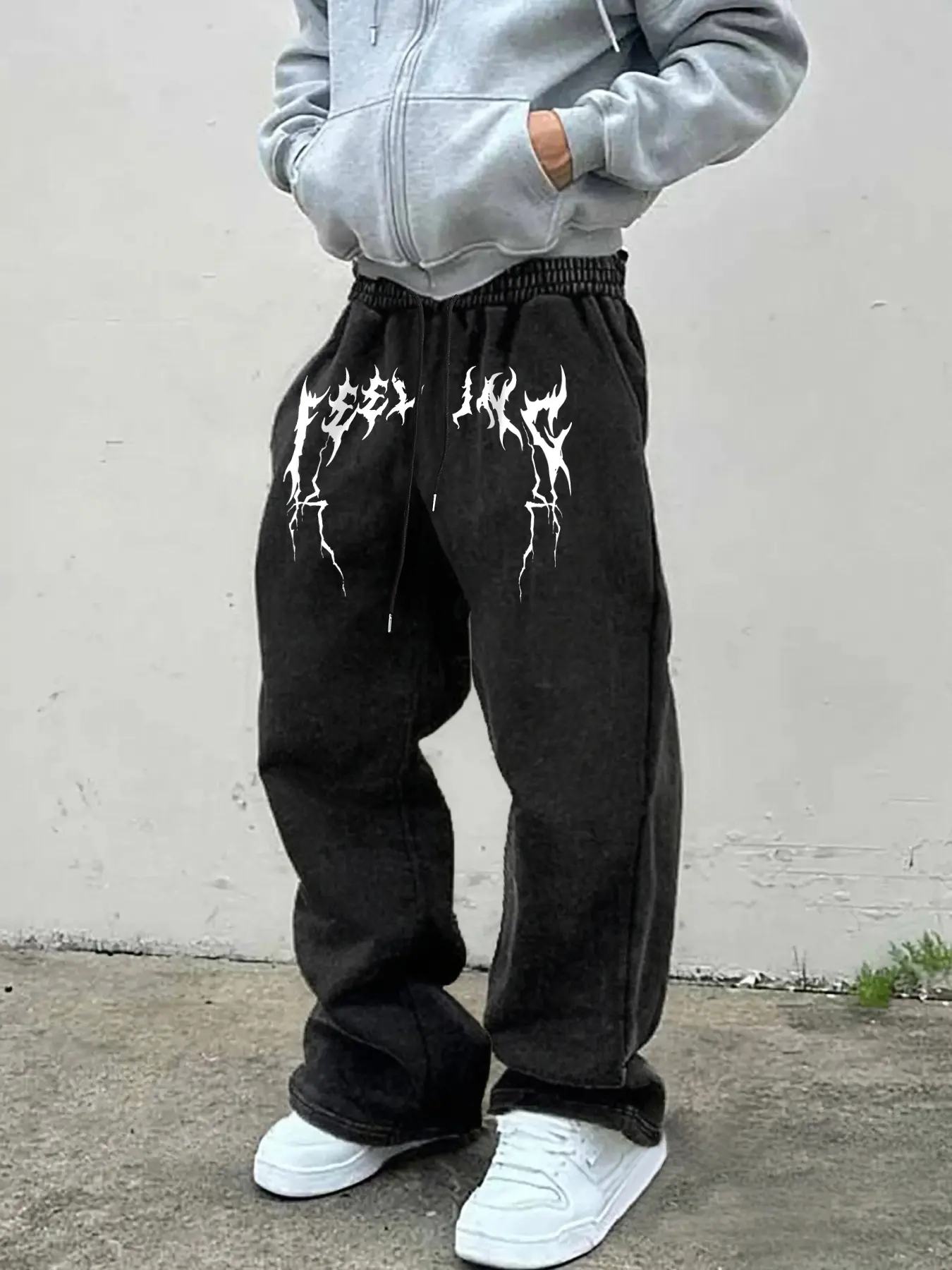 Men's Fashion Street Style Loose Baggy Washed Craft Stripe Decorative Graphic Sweatpants