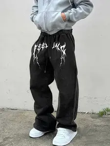 Men's Fashion Street Style Casual Relaxed Fit Washed Craft Stripe Decorative Sweatpants