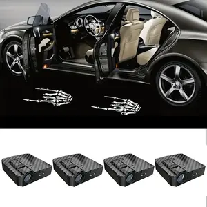 4pcs door lights - human bone finger projector - universal wireless door LED projection light, door step LED welcome sign shadow ghost light projection light, suitable for all brands of cars LED skull middle finger pattern welcome light
