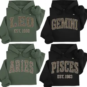 [LEAVE A NOTE OR NOT EST YEAR] Full 12 Minimalist Zodiac Hoodie – Astrology Sign “EST.” Year Hoodie for Men and Women, Leo,Virgo,Libra,Scorpio,Aquarius,Pisces Minimalist Unisex Sweatshirt, Perfect Horoscope Gift for Zodiac Lovers U6V