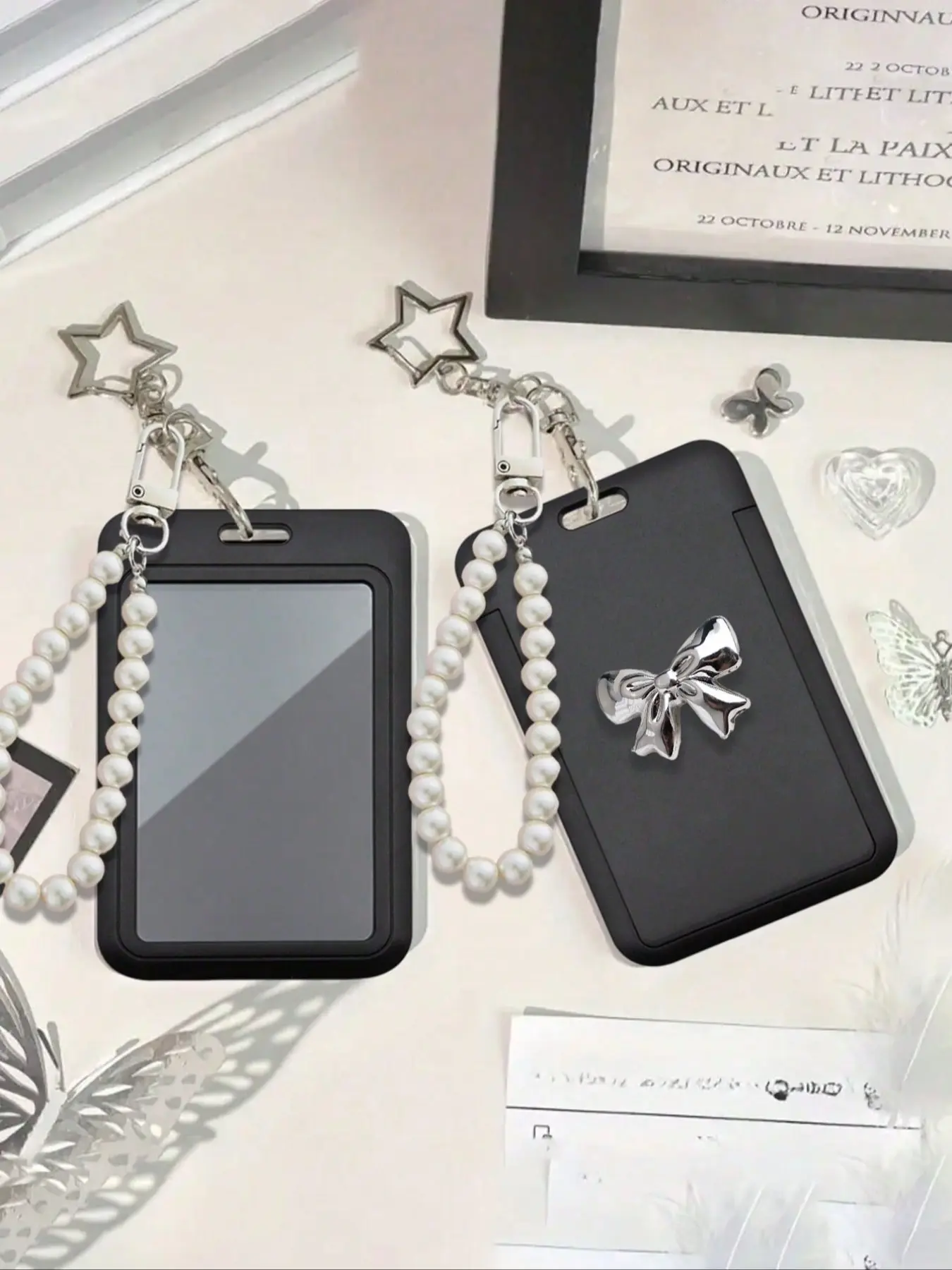 Black Card Holder With Star Pendant, Bag Ornament, Keychain, Badge Decoration, Name Tag Holder, Can Hold Id Card, Bus Card, Subway Card, Photo, Residential Card, Access Card Protective Cover, Can Be Used Daily, Decorated, Or Given As A Gift