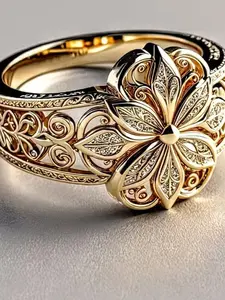 Kc Copper Ring, Hollow Floral Design, Boho Style, Elegant and Refined, Perfect for Daily Wear and Special Occasions, Luxury Jewelry, Boho Style Rings