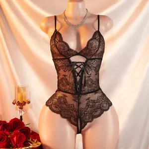 AESKEIA Sexy Mysterious Lace Camisole Romantic Nightgown Jumpsuit with Adjustable Spaghetti Straps Elegant Fit Lingerie for Intimate Moments Satin Trim - Womenswear, Matching, Lady