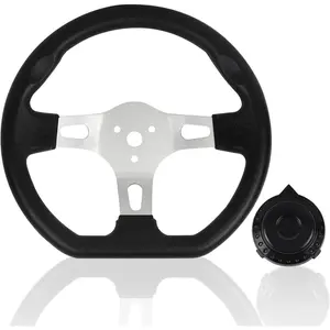 10.5inch/27cm Universal 3 Spokes Quick Release Off-Road Kart Steering Wheel With Holes for Go Kart Beach Kart Vehicle Replacement, Black