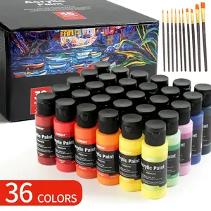 Acrylic Paint Set, 24/36 Vibrant Colors, Includes 10 Art Brushes, Non-Toxic Waterproof Paints for Canvas, Crafts, Glass, Wood, Fabric, Diy Painting Supplies