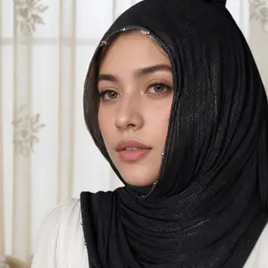 Chiffon Hijab Scarf Shawl With Pearl Chain Detail Lightweight For Daliy Wear, Elegant Fashion Muslim Accessories for Women
