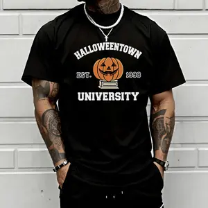 Men's Halloween Town University Est. 1998 Pumpkin Graphic T-Shirt, retro Halloween movie-inspired tee, casual crew neck, perfect for the spooky season, fans, and everyday outfits.
