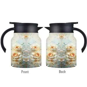 1pc/34oz/1000ml/Insulated Flask,Double Walled Insulated Coffee Pot,Stainless Steel Tea Kettle With Handle And Lid,Beautiful Floral Design,Anniversary Gift Surprise,Perfect For Holiday Celebrations,Anniversary Gift Surprise